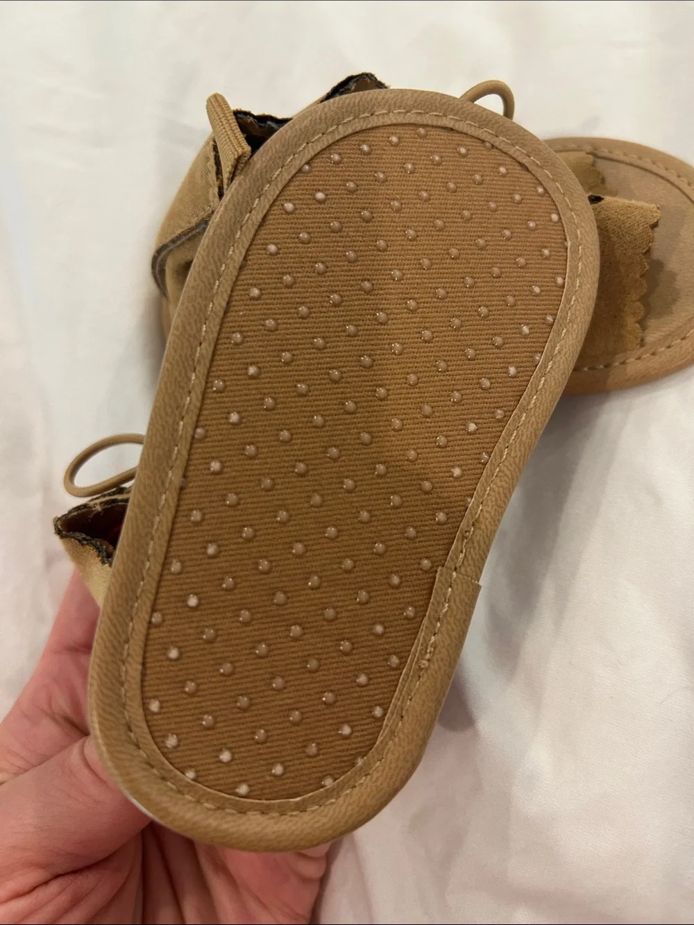 Old Navy Kids Tan Suede Scalloped Sandals with Bow